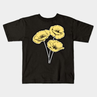 Yellow Poppy Plant Hand Drawn Gardening Gift Kids T-Shirt